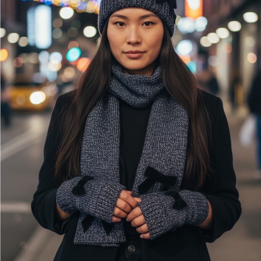 Kate Spade Stylish Knit Scarf and Hat Set in Blue